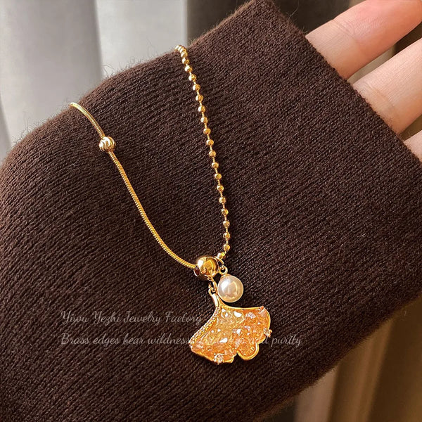 Crystal Leaf Pendant Necklace | Crystal