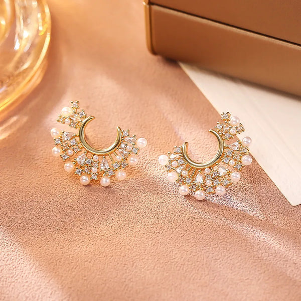 Pearl Celestial Stud Earrings | Copper