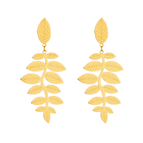 Vintage Leaf Drop Earrings | Stainless Steel