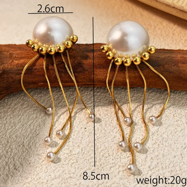 Gold-Plated Freshwater Pearl Drop Earrings | Stainless Steel