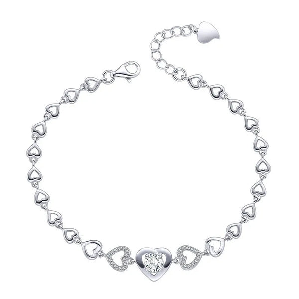 Rhinestone Heart Bracelet | 925 Sterling Silver