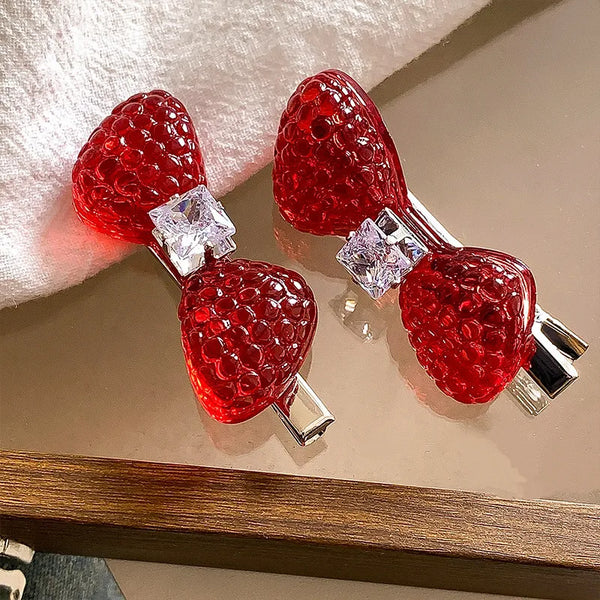 Red Rhinestone Hair Clip | Alloy