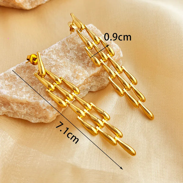 Gold-Plated Drop Earrings | Stainless Steel