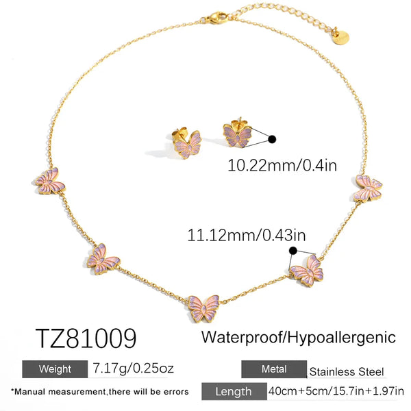 Enamel Butterfly Necklace Jewellery Set | Stainless Steel