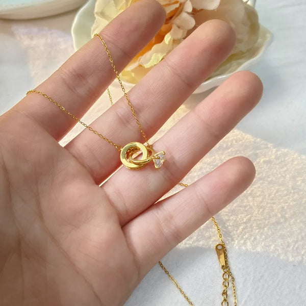 Gold Zircon Pendant Necklace | Copper