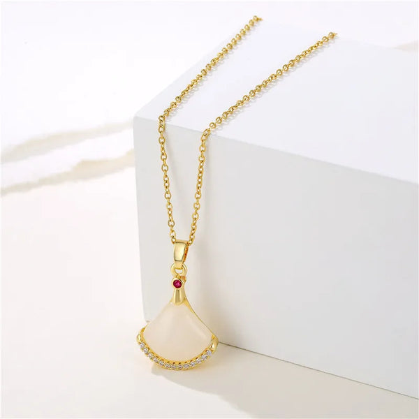 Geometric Cat's Eye Pendant Necklace | Stainless Steel