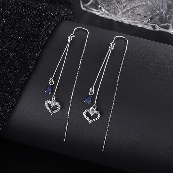 Blue Heart Drop Earrings | 925 Sterling Silver