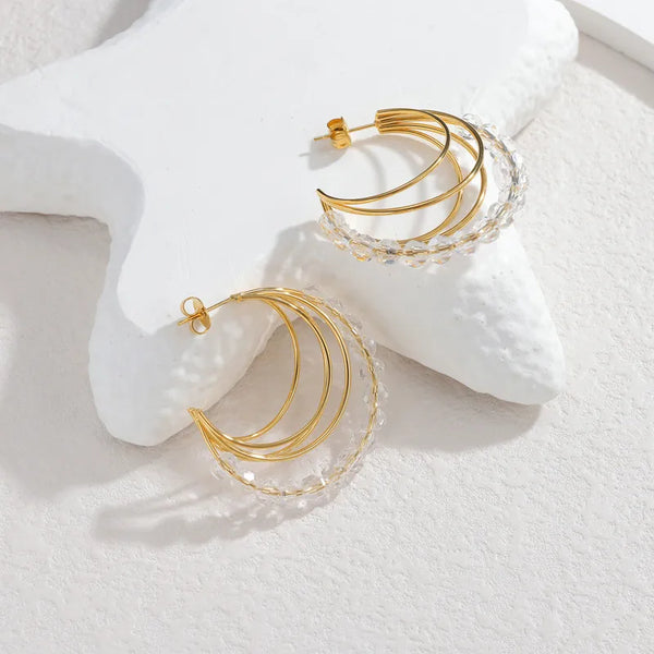 Gold-Plated Crystal Stud Earrings | Stainless Steel