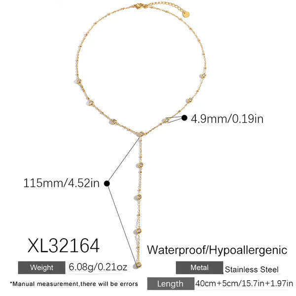 Round Rhinestone Necklace | Stainless Steel