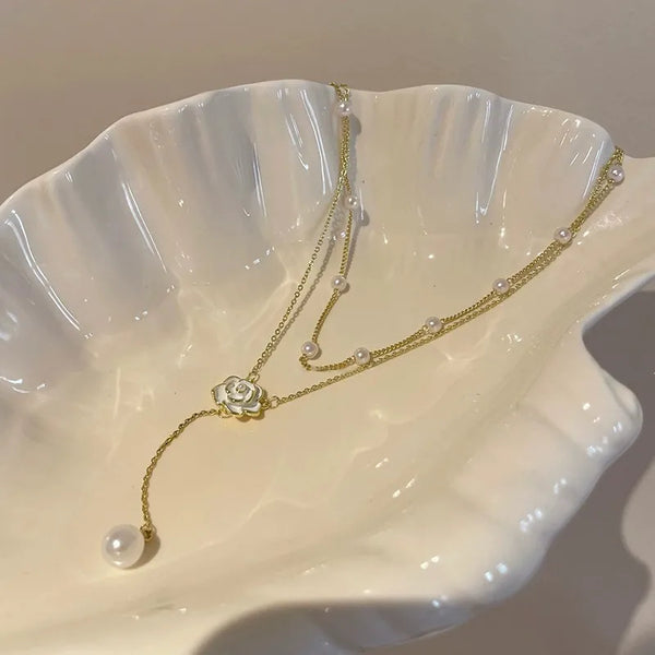 Pearl Floral Pendant Necklace | Copper