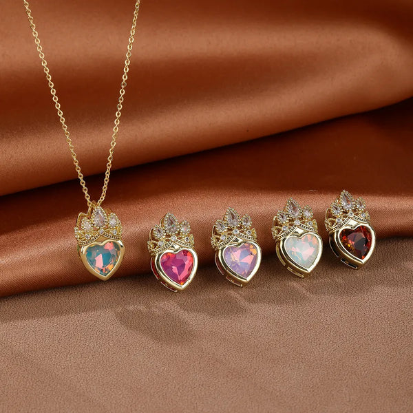Chain Heart Crown Necklace | Copper