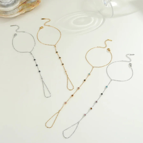 Finger Zircon Necklace Bracelet | Stainless Steel