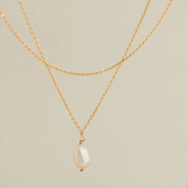 Geometric Pearl Pendant Necklace | Stainless Steel