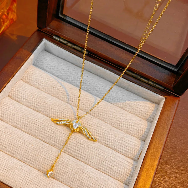 Wing Zircon Pendant Necklace | Copper