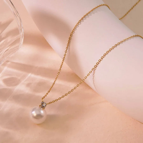 Small Rhinestone Pendant Necklace | Stainless Steel