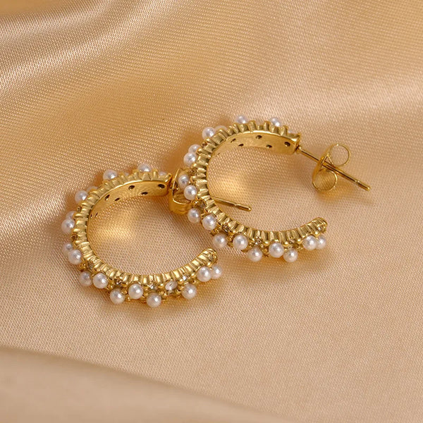 White Pearl Earrings | Stainless Steel
