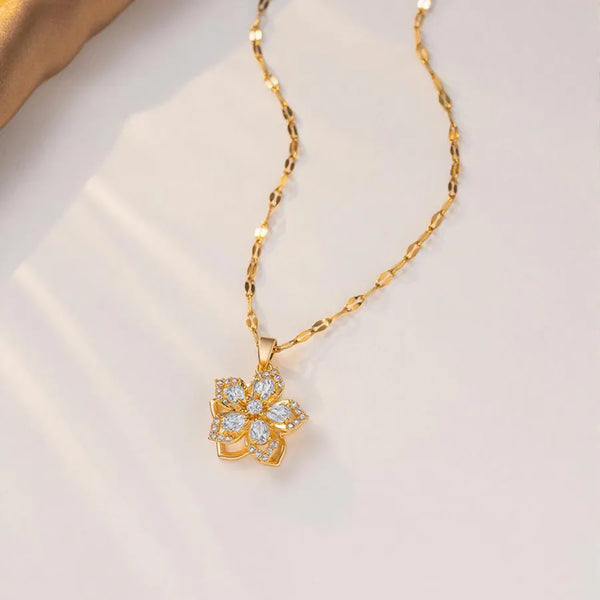 Zircon Floral Necklace | Stainless Steel