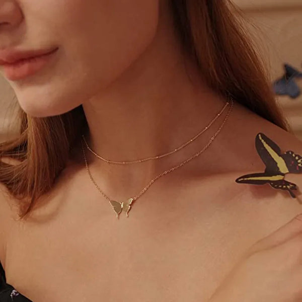 Gold Butterfly Pendant Necklace | Copper