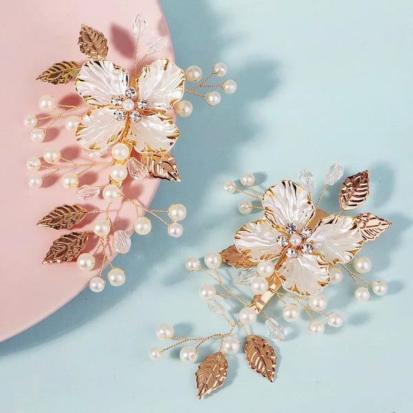 Leaf Artificial Pearl Hair Clip | Rhinestone