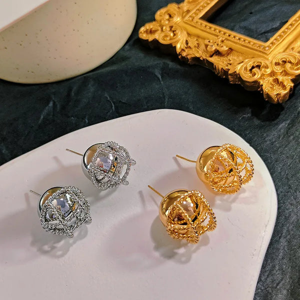 Round Artificial Pearl Stud Earrings | 925 Sterling Silver