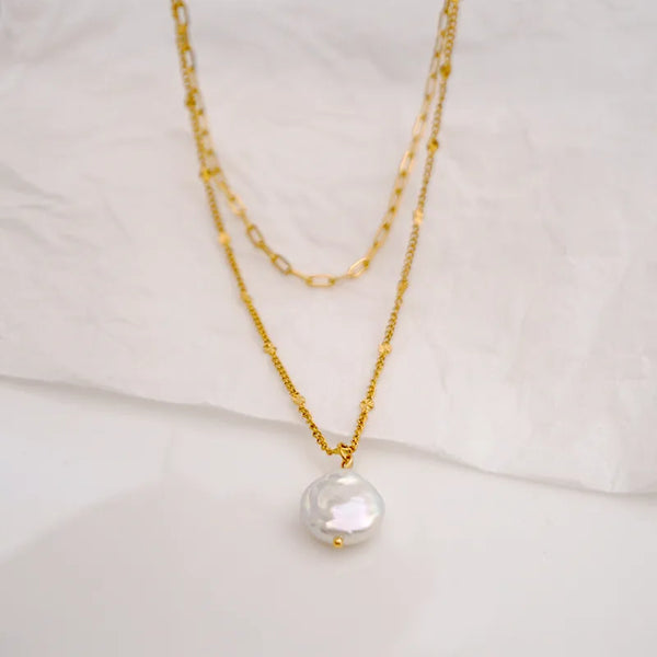 Layered Pearl Necklace | Stainless Steel