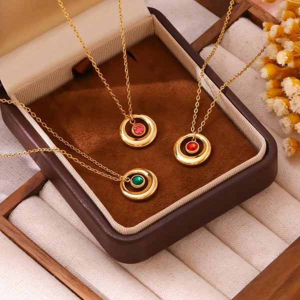 Strawberry Zircon Pendant Necklace | Stainless Steel