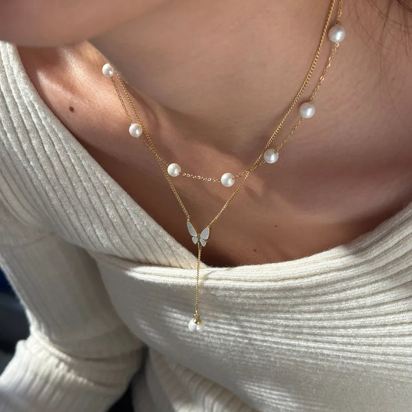 Vintage Artificial Pearl Necklace | Stainless Steel