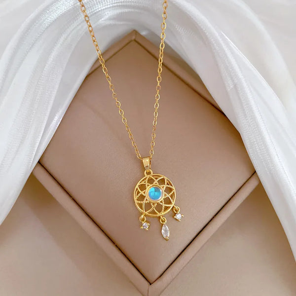 Gold-Plated Zircon Pendant Necklace | Stainless Steel