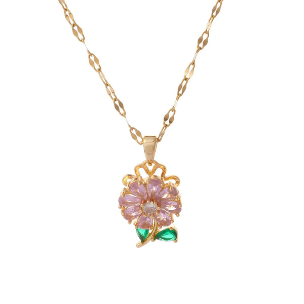 Rhinestone Sunflower Pendant Necklace | Stainless Steel