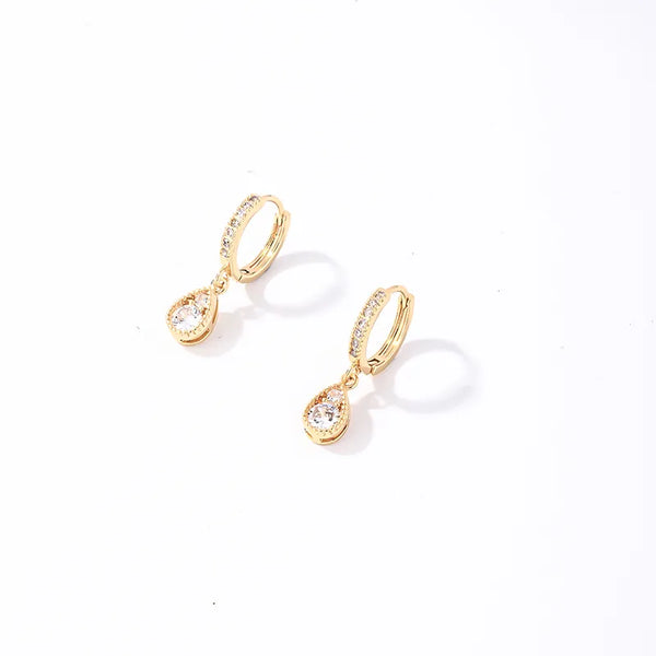Gold-Plated Zircon Drop Earrings | Stainless Steel