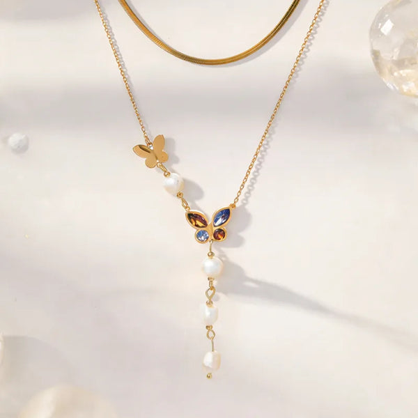 Tassel Butterfly Pendant Necklace | Stainless Steel