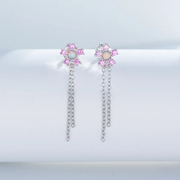 Chain Floral Stud Earrings | 925 Sterling Silver