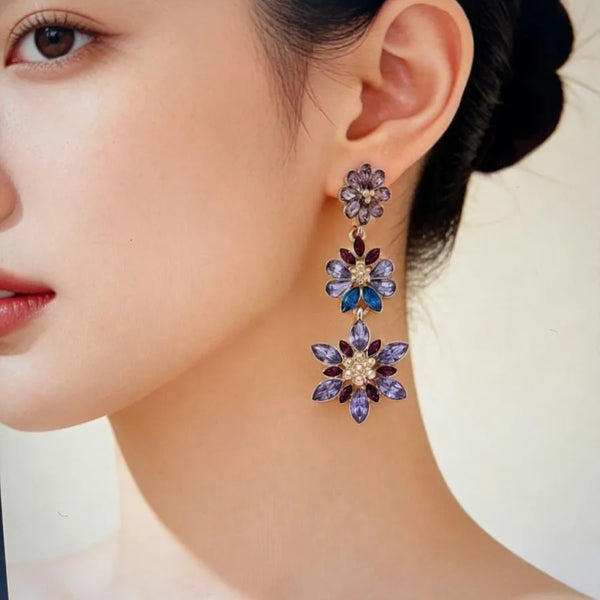 Crystal Floral Drop Earrings | 925 Sterling Silver