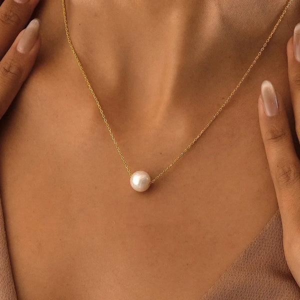 Round Artificial Pearl Pendant Necklace | Stainless Steel