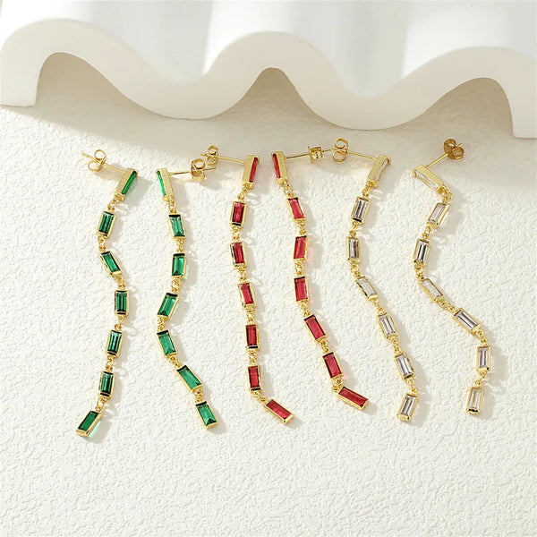 Long Zircon Drop Earrings | Copper