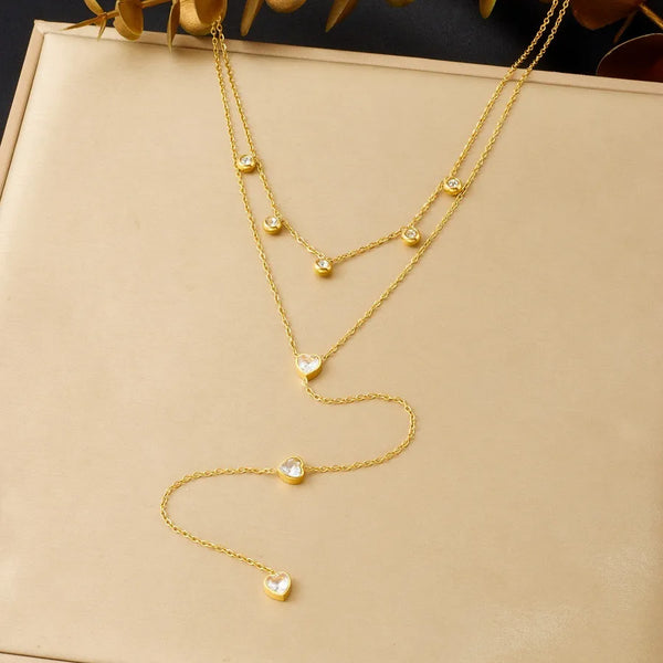 Double Heart Pendant Necklace | Stainless Steel
