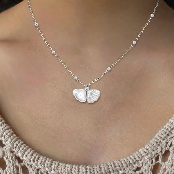 Shell Artificial Pearl Pendant Necklace | Stainless Steel