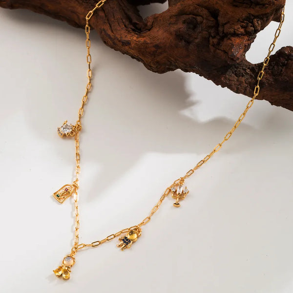 Gold-Plated Zircon Crown Necklace | Copper