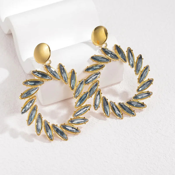 Geometric Rhinestone Drop Earrings | Stainless Steel