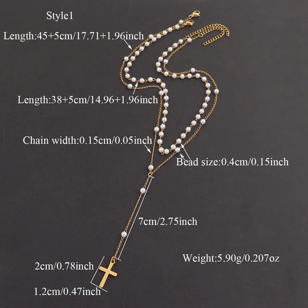 Layered Artificial Pearl Pendant Necklace | Stainless Steel