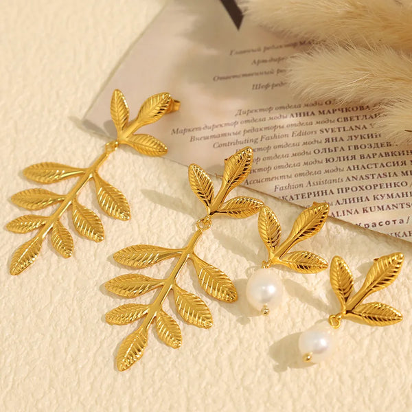 Leaf Drop Earrings | Stainless Steel