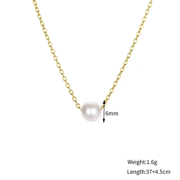 Gold Artificial Pearl Pendant Necklace | Stainless Steel