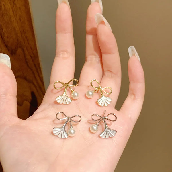 Bow Artificial Pearl Stud Earrings | 925 Sterling Silver