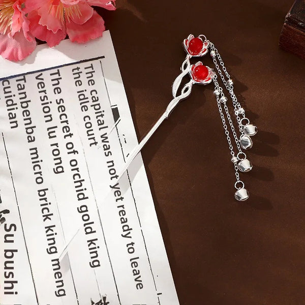Red Floral Hairpin Headband | Alloy