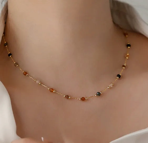 Rhinestone Floral Necklace | Natural Stone