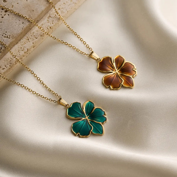Green Floral Pendant Necklace | Stainless Steel