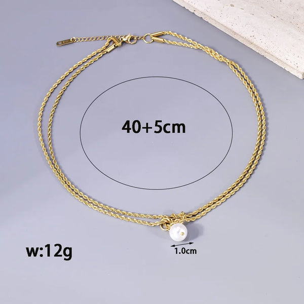 Twisted Artificial Pearl Necklace | Stainless Steel