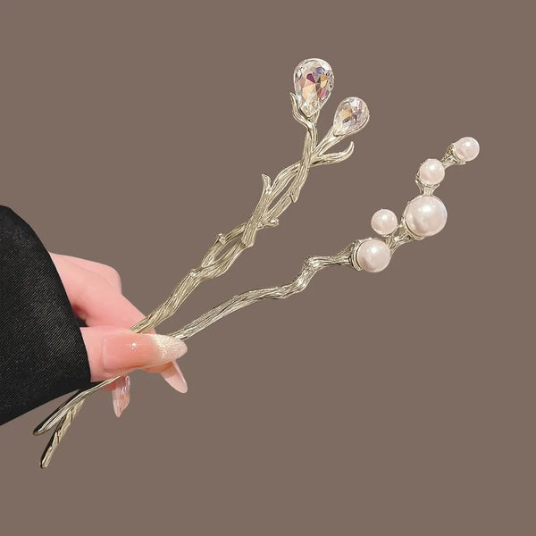 Pearl Floral Hairpin Headband | Crystal