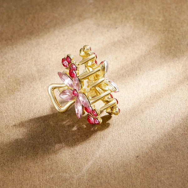 Pink Floral Hair Claw | Crystal