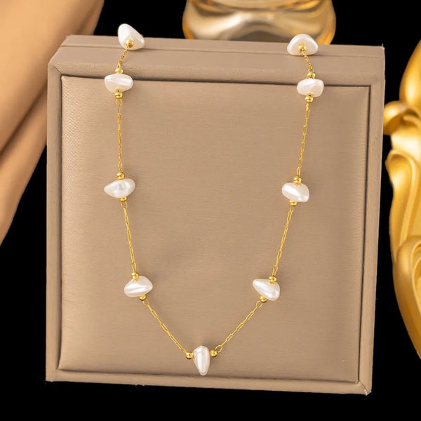 Heart Artificial Pearl Necklace | Stainless Steel